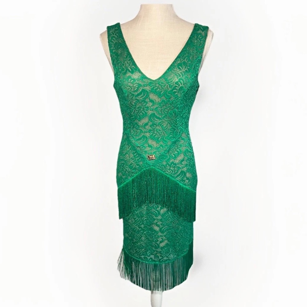 💚 Roberta Biagi Green Lace Fringe Dress – Size M